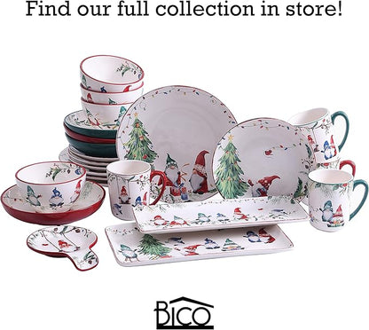 Bico Christmas Gnomes Pasta Bowls, 35oz Salad Bowl Set of 4, Large Ceramic Serving Dinner Bowls for Soup and Cereal, Microwave and Dishwasher Safe, Gift for Housewarming and Thanksgiving