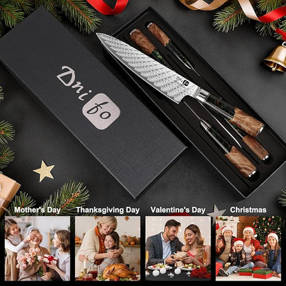 Japanese Knife Set 5 PCS, Damascus High Carbon Stainless Steel Chef Knife Set for Cooking, Kitchen Knives with Gift Box and Resin Wood Handle, Ideal Gift for Men and Women