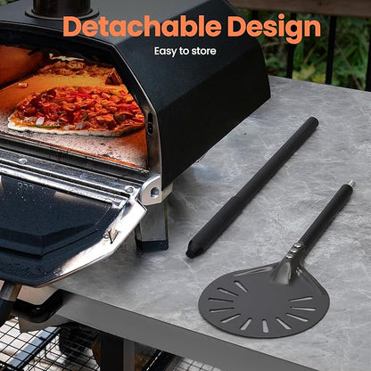 6” Pizza Turning Peel - Extra Long Handle Pizza Turner - Restaurant-Grade Aluminum Perforated Pizza Peel Lightweight Metal Outdoor Pizza Oven Accessories