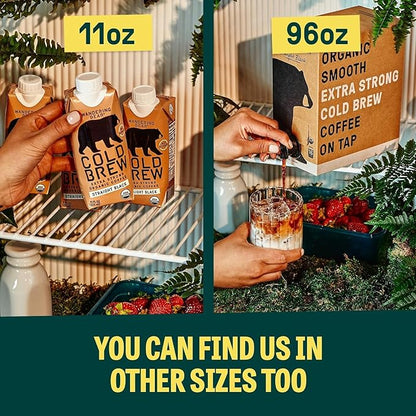 Wandering Bear Espresso Roast Organic Cold Brew Coffee - Extra Strong Bold, Smooth, No Sugar Added, Shelf-Stable, Ready to Drink, 100% Organic Iced Cold Brewed Coffee Drink - 32 fl oz, 3 pack