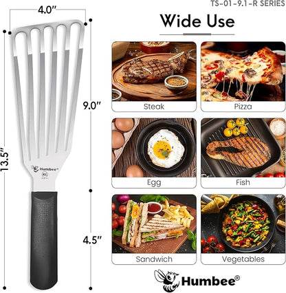 9 Inches Fish Turner, Slotted Fish Spatula Dishwasher Safe NSF, Shovel Black