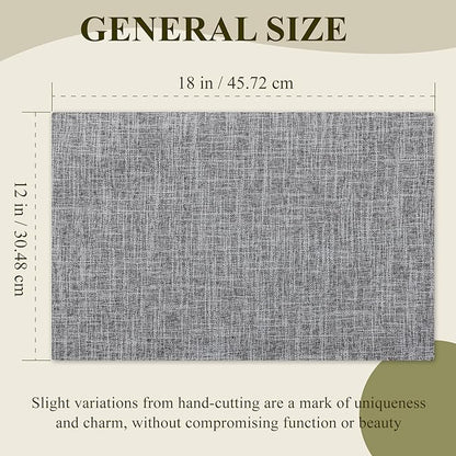 KXN Placemats Set of 6, Dual-Layer Thickened Faux Linen Table Mats, Heat Resistant & Wrinkle-Free, Machine Washable Cloth Place Mats for Kitchen Dining Indoor Outdoor (Light Grey)