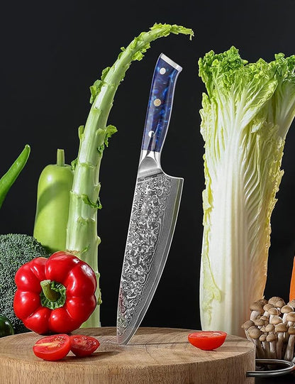 Chef Knife - 8 inch - Xuan Series - VG10 Damascus Steel Kitchen Knife - Resin Handle (Sapphire Blue)