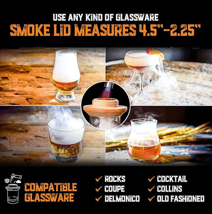 Whiskey Smoker Kit with Torch and Butane - 8 Flavors Wood Chips, 100% USA Oak Smoker, High-End Set - Cocktail Smoker Kit for Drinks - Old Fashioned Bourbon Smoker Gift Set for Men