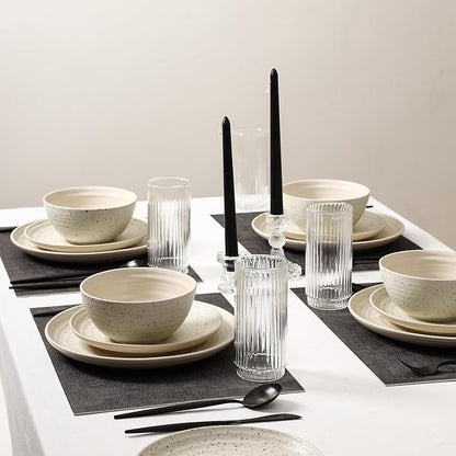Stone Lain Dua 16-Piece Dinnerware Set Stoneware, Borosilicate Glass, White