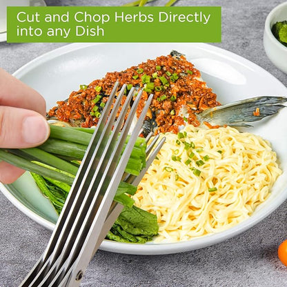 ShangTianFeng salad scissors, HerbScissors with 5 Blades and Cover,Kitchen 5 Stainless Steel Blade Herb Cutting Shears Scissors, ShreddingScissors for Paper,Food Salad Herb Cilantro Cutter Mincer