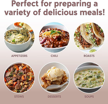 COOK WITH COLOR 2QT Mini Electric Round Slow Cooker - Adjustable Settings, Removable Stoneware Pot, Tempered Glass Lid, Dishwasher Safe, Cool-Touch Side Handles, Dusty Rose