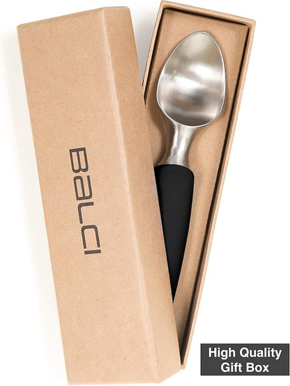 BALCI Ice Cream Scoop - Heavy Duty Stainless Steel Icecream Scooper With Non-Slip Rubber Grip - Professional Metal Ice-Cream Spade - Dishwasher Safe – Black