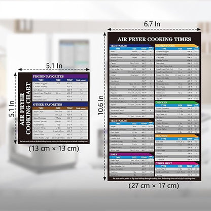 Air Fryer Cooking Times Magnetic Chart - 2-Piece Magnetic Cheat Sheet for 80+ Foods, Rectangular Cooking Guide for Easy Reference, Air Fryer Cooking Accessory, Fridge/Oven - Mountable Sheets