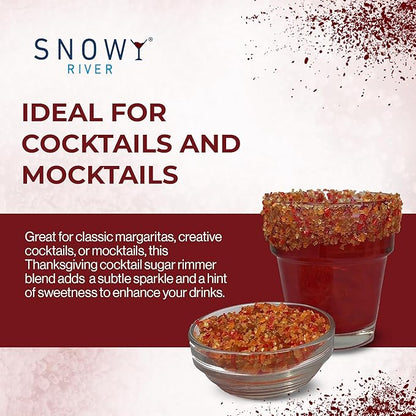 Snowy River Thanksgiving, Cocktail & Margarita Sugar Rimmer - Vibrant Naturally Colored Sugar for Cocktail Rimming, Baking & Decorating, Medium Crystal - 8oz