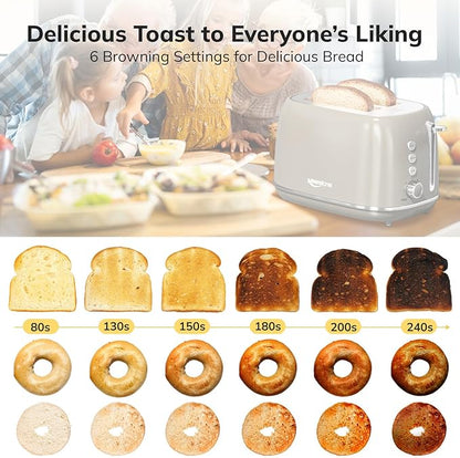 2 Slice Stainless Steel Toaster Retro with 6 Bread Shade Settings, Bagel, Cancel, Defrost Function, 2 Slice Toaster with Extra Wide Slot, Removable Crumb Tray, Tauge