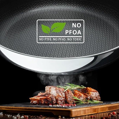 9.5" Nonstick Frying Pan, Ceramic-Coated Stainless Steel Skillet - PFOA/PTFE Free, High Heat & Induction, Dishwasher & Oven Safe + FREE Electric Pepper Grinder