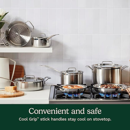 Cuisinart 12-Piece Cookware Set, MultiClad Pro Triple Ply Stainless Steel Cookware Set, Heat Surround Technology, Cool Grip Stick Handles, Oven Safe Up to 500°F, MCPS-12N, Silver