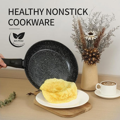 23pcs Ceramic Pots and Pans Set, Nonstick Detachable Handle Cookware, Induction Kitchen Cooking Set with Removable Handle,include Frying Pans & Saucepans Oven Safe (Black)