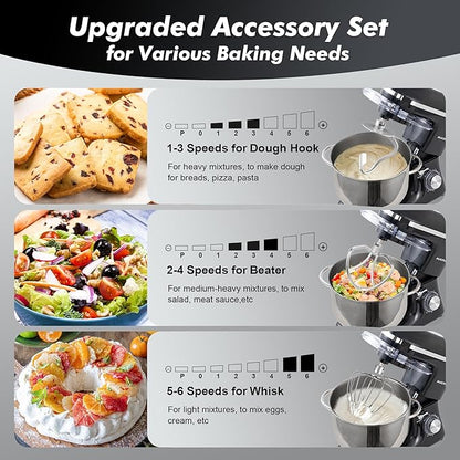 Aucma Stand Mixer, 900W 8QT Large Kitchen Mixer, Kitchen Electric Mixers with Dough Hook, Wire Whip & Beater (Black, 8QT)