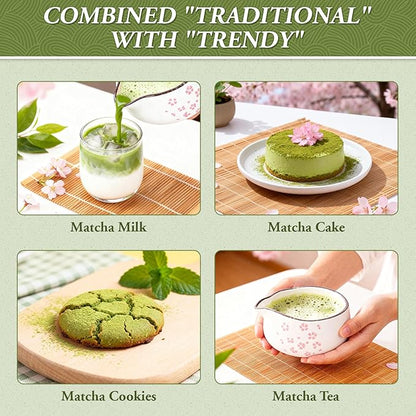 Matcha Whisk Set, 7 PCS Ceramic Matcha Sets with Bowl, Bamboo Whisk and Holder, Towel, Sifter, Bamboo Scoop, Scoop Rest, Christmas Gifts for Tea Lovers, Birthdays New Year Gifts for Women Mom