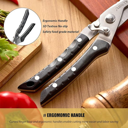 KUNIFU Poultry Shears, All Purpose Heavy Duty Kitchen Scissors For Food Turkey Meat Chicken Herbs, Cooking Scissors Utensils, Kitchen Gadgets Gray