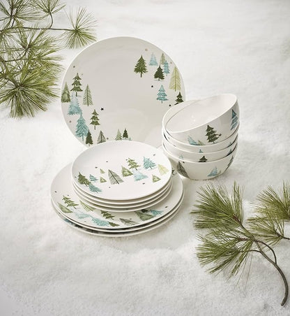 Lenox 893565 Balsam Lane 12-Piece Dinnerware Set, Green, Christmas, Holiday Hosting
