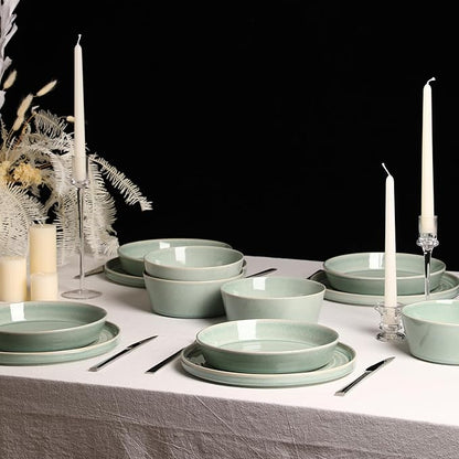 Stone Lain Claire 24-Piece Dinnerware Set Stoneware, Plates and Bowls Set, Dishwasher and Microwave Safe, Dish Set for 8, Green