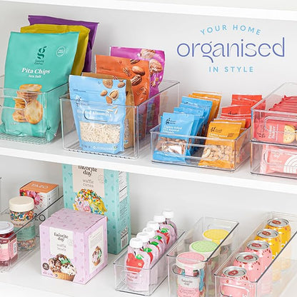 Plastic Food Storage Clear Container Bin with Handles for Organizing Kitchen, Pantry, Refrigerator, Freezer, Pantry, Cabinet, Closet, Bathroom. Stackable 10"X4"3"
