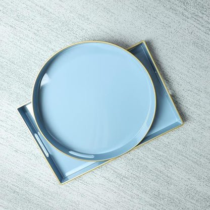 Spsyrine Blue Decorative Serving Tray with Handles, Elegant Plastic Coffee Table Tray for Ottoman, Living Room, Home Decor 15.6" X 10.2" Light Blue