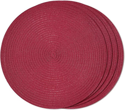 FunWheat Round Braided Placemats Set of 4 Place mats for Dining Tables Woven Heat Resistant Table Mats 15 inch (Wine,4pcs)