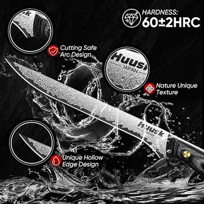 Huusk Damascus Boning Knife 8 inch, VG10 Brisket Trimming Knives for Meat Cutting, Flexible Fillet Knife, Butcher Knives, Kitchen Slicing Knives with Full Tang Handle, Birthday Dad Mom Gift