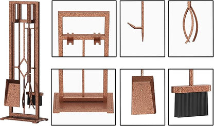 Fire Beauty 5 Pieces Fireplace Tools Set Wrought Iron Fire Place Pit Poker Holder(Antique Bronze)