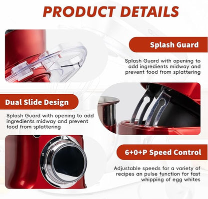 Kitchen in the box Stand Mixer, 900W 7.5QT Kitchen Electric Mixer, 6-Speed Tilt-Head Food Mixer for Baking with Dough Hook,Wire Whip,Beater (Red)