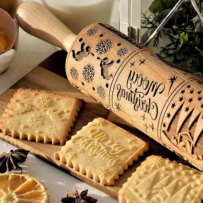 17" Premium Wooden Rolling Pins for Baking with Nativity Embossed Designs | 3mm Deep Springerle Cookie Molds | Christmas Rolling Pin & Baking Gifts for Women | Includes 3-in-1 Cleaning Brush ﻿