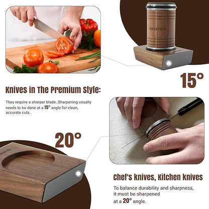 Rolling Knife Sharpener Kit – Premium Walnut Wood – 15° & 20° Multi-Angle Magnetic Sharpener with Diamond Coated & Ceramic Honing Discs – Professional Knife Sharpening Tool for Kitchen, Chef & Home