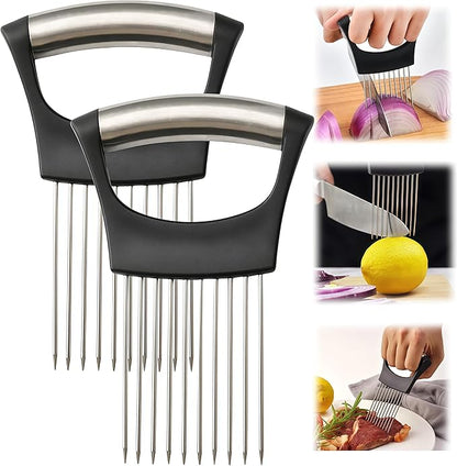 2025 Upgraded Onion Slicer, Onion Holder Chopper for Slicing, Chopper Slicer Assistant Tool, Cutter for Slicing of Meat, Potato, Tomato Kitchen Gadgets (2, Black)