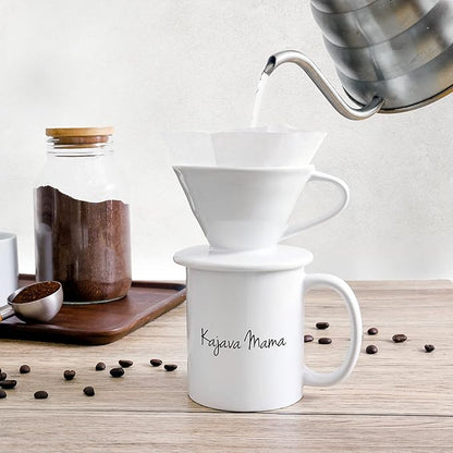 Pour Over Coffee Dripper - Ceramic Slow Brewing Accessories for Home, Cafe, Restaurants - Easy Manual Brew Maker Gift - Strong Flavor Brewer - V02 Paper Cone Filters - White, 2 Cup