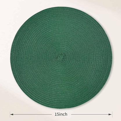 FunWheat Round Braided Placemats Set of 6 Place mats for Dining Tables Woven Heat Resistant Table Mats 15 inch (Dark Green)
