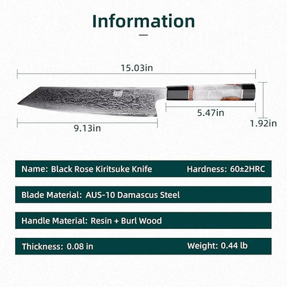 FINDKING 9 inch Japanese Kiritsuke Knife, Sharp Cuchillos Japoneses, Damascus Kitchen Knife for Professional & Home Chefs (BLACK-ROSE Series)