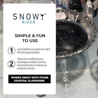 Snowy River Black, Cocktail & Margarita Sugar Rimmer - Vibrant Naturally Colored Sugar for Cocktail Rimming, Baking & Decorating, Medium Crystal - 16oz