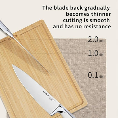 8 inch Mirror Polished Chef Knife, German 1.4116 High Carbon Stainless Steel Chefs Knife with White ABS & Stainless Steel Handle, Razor Sharp Kitchen Knife for Home & Restaurant
