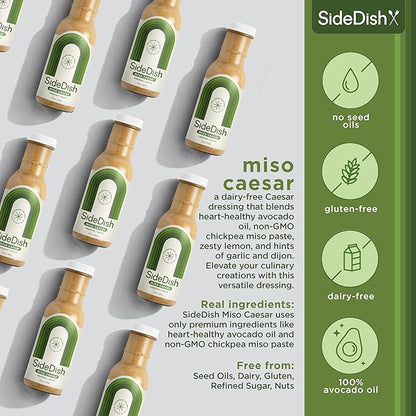 SideDish Miso Caesar Dressing (Pack of 3) – Seed Oil Free Salad Dressing Made w/Avocado Oil – Refined Sugar Free, Dairy & Gluten Free Dip & Marinade – Paleo Honey Mustard Dressing for Dips, Sauces