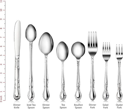 New Star Foodservice 58857 Rose Pattern, 18/0 Stainless Steel, (60 Piece Flatware Set)