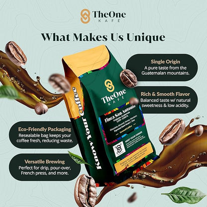 TheOne Kafé Guatemala Dark Roast Ground Coffee – Organic, Single Origin, Premium Specialty Coffee and Ethically Sourced – Fresh Roasted for Espresso, Drip, Pour Over – 12 oz (Pack of 2)