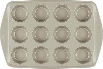 Rachael Ray Nonstick Bakeware Set without Grips includes Nonstick Baking Pan with Lid and Muffin Pan / Cupcake Pan - 3 Piece, Silver
