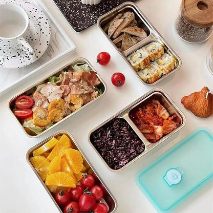 Stainless Steel Snack Containers for Kids and Adults [2/4/6-Pack Set] Reusable Food Storage Container Set with Lids-2 Compartment Bento Box for Lunch, Travel, Meal Prep- Leakproof & Dishwasher Safe(4)