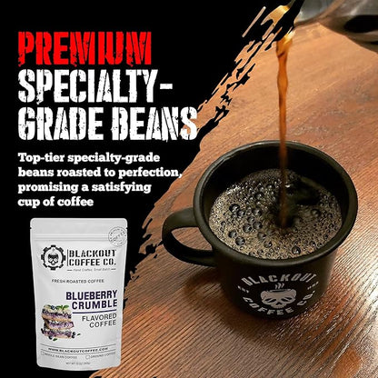Blackout Coffee Blueberry Crumble Flavored Ground Coffee – Medium Roast, Smooth Taste, Guilt-Free Indulgence – Freshly Roasted 12oz Bag, American Made