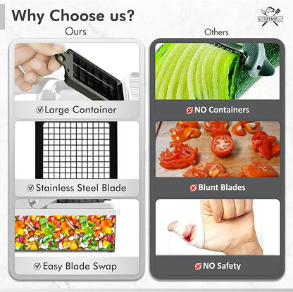 16-in-1 Vegetable Chopper and Slicer with 8 Blades – Veggie Cutter, Dicer, Food Chopper with Container & Lid – Multi-Purpose Kitchen Tool for Easy Meal Prep (Black)