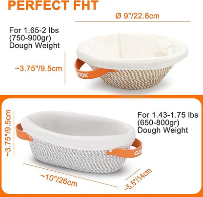 Sourdough Starter Kit,34oz Sourdough Starter Jar,2 X Cotton Rope Banneton Bread Proofing Basket with Bread Lame, Scraper,Sling, Dough Whisk,Perfect Gifts for Bakers Sourdough Bread Baking Supplies