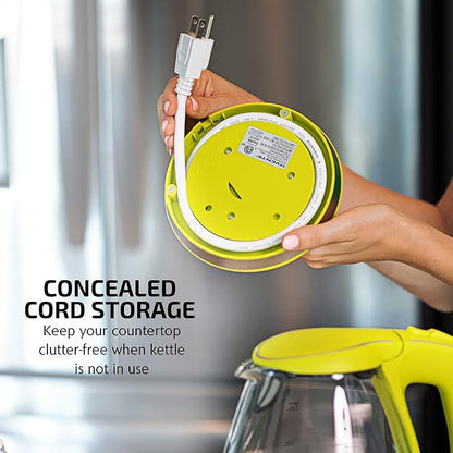 OVENTE Electric Kettle, 1.5L Borosilicate Glass Countertop Water Heater and Boiler for Coffee or Tea, BPA-Free, Auto Shut-Off,  Boil-Dry Protection, Removable and Washable Spout Filter, Green KG83G
