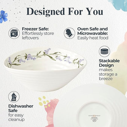 Portmeirion Sophie Conran Lavandula Cereal Bowls, Set of 4 – Ripple Design Floral Porcelain Serving Bowls for Soup, Salad, Dessert & Ice Cream – Stackable Lavender 7.5-Inch Everyday Dinnerware