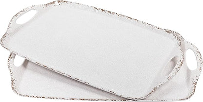 Farmhouse Melamine Serving Tray with Handles, Set of 2, 19"x12" Extra Large Rectangular Turkey Serving Platter, Serving Food Trays for Entertaining, Christmas,Thanksgiving,Party, Ivory