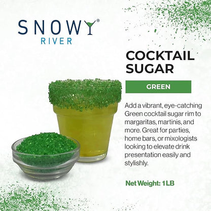 Snowy River Green, Cocktail & Margarita Sugar Rimmer - Vibrant Color Glass Rimming Sugar with Medium Crystal Texture - 16oz