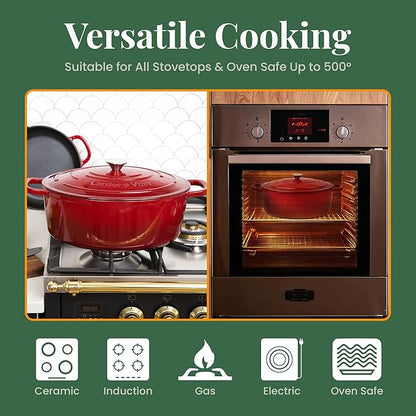 Larder & Vine Enameled Cast Iron 8 qt Dutch Oven Pot with Lid | Bread Baking | Compatible on All Cooktops & Oven Safe to 500° F | Great for Sourdough Bread | Cabernet